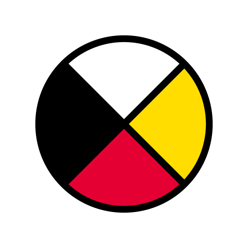 An image of the Medicine Wheel with white, yellow, red and black quadrants. 