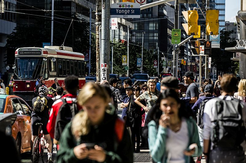 Bustling streetscape at Yonge and Dundas