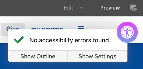 Accessibility checker showing no errors found.