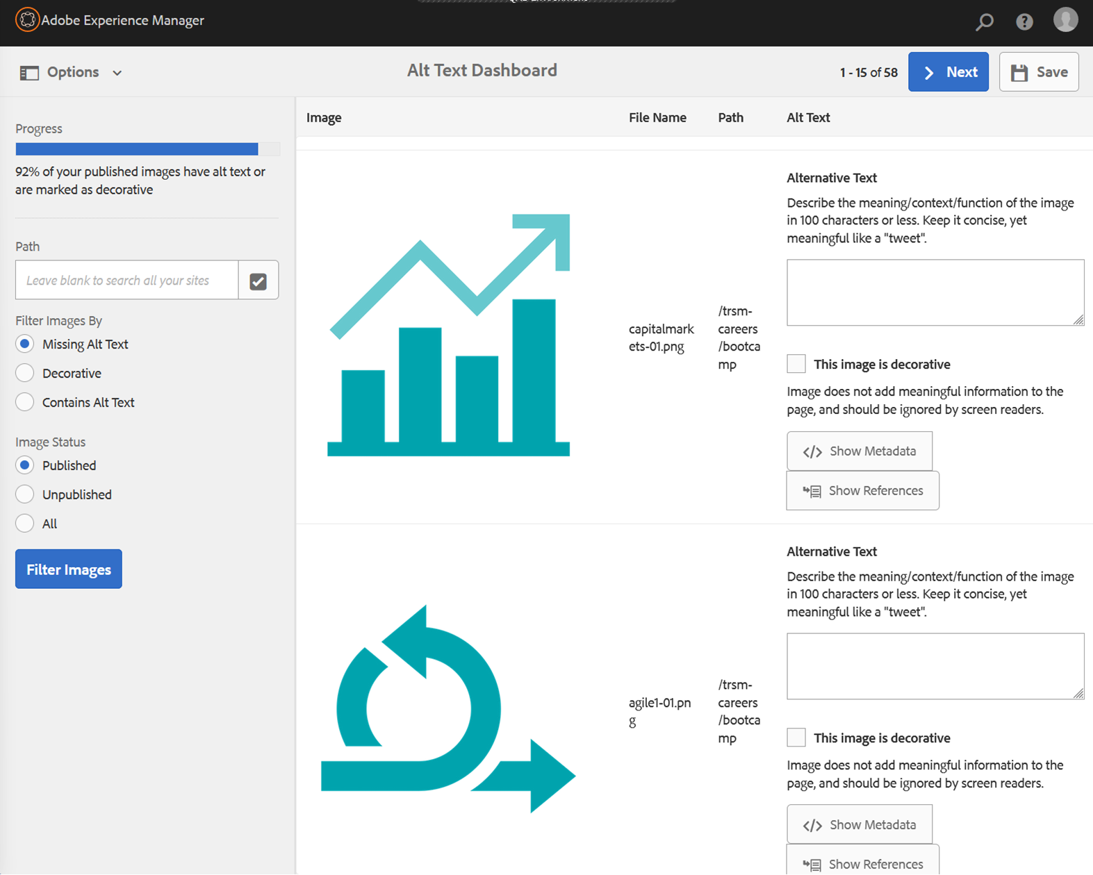 Screenshot of Alt Text Dashboard.