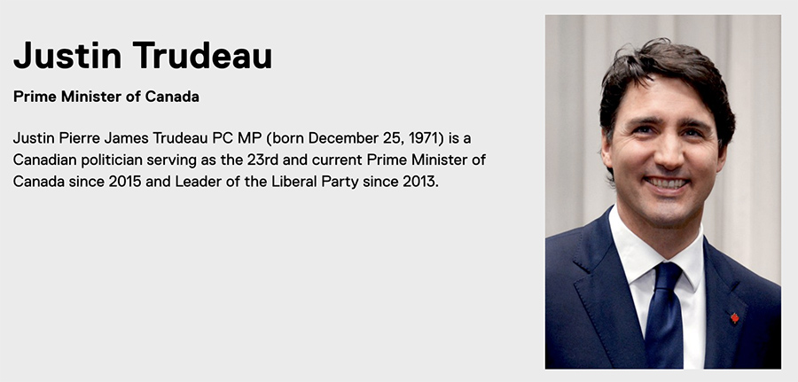 Justin Trudeau's example biography page.
