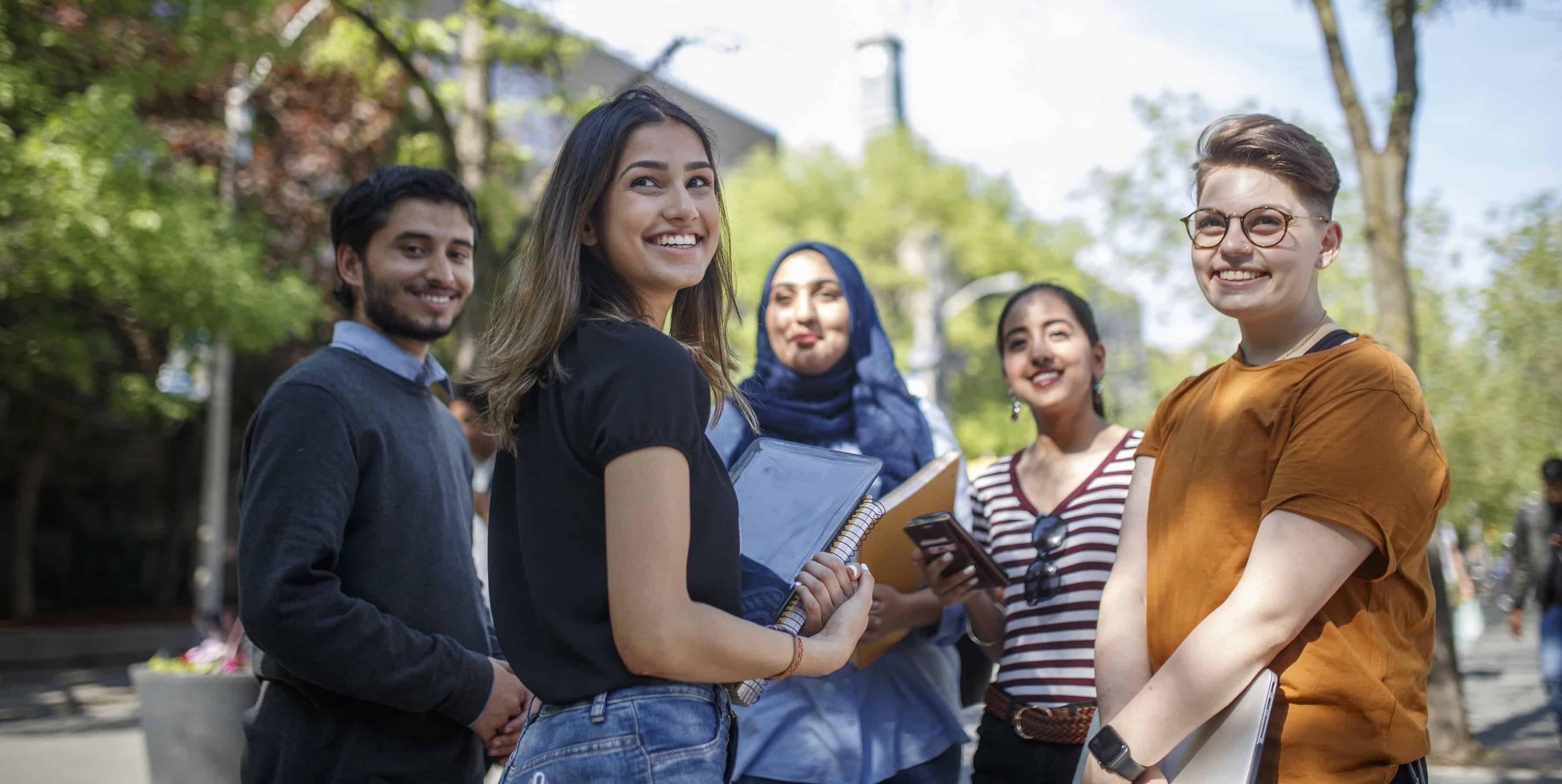 Students smiling on Gould Street