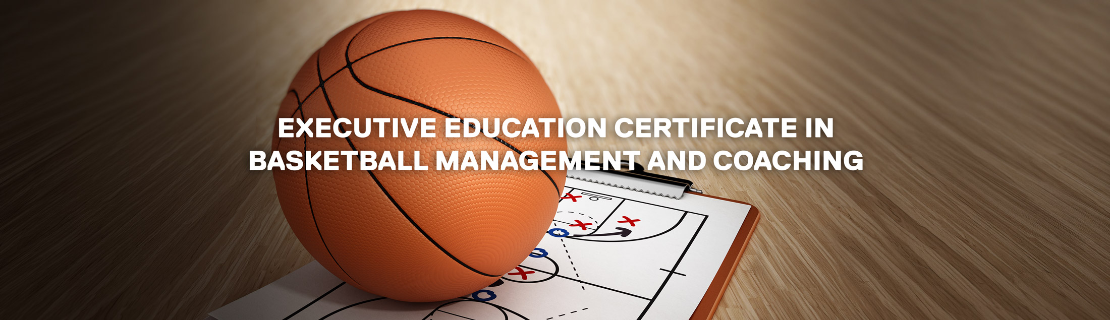 Basketball strategy board and ball representing TMU Executive Education in basketball coaching development.