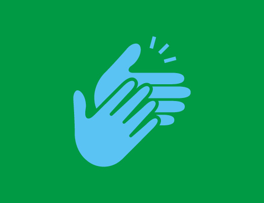 Blue hands clapping on green background