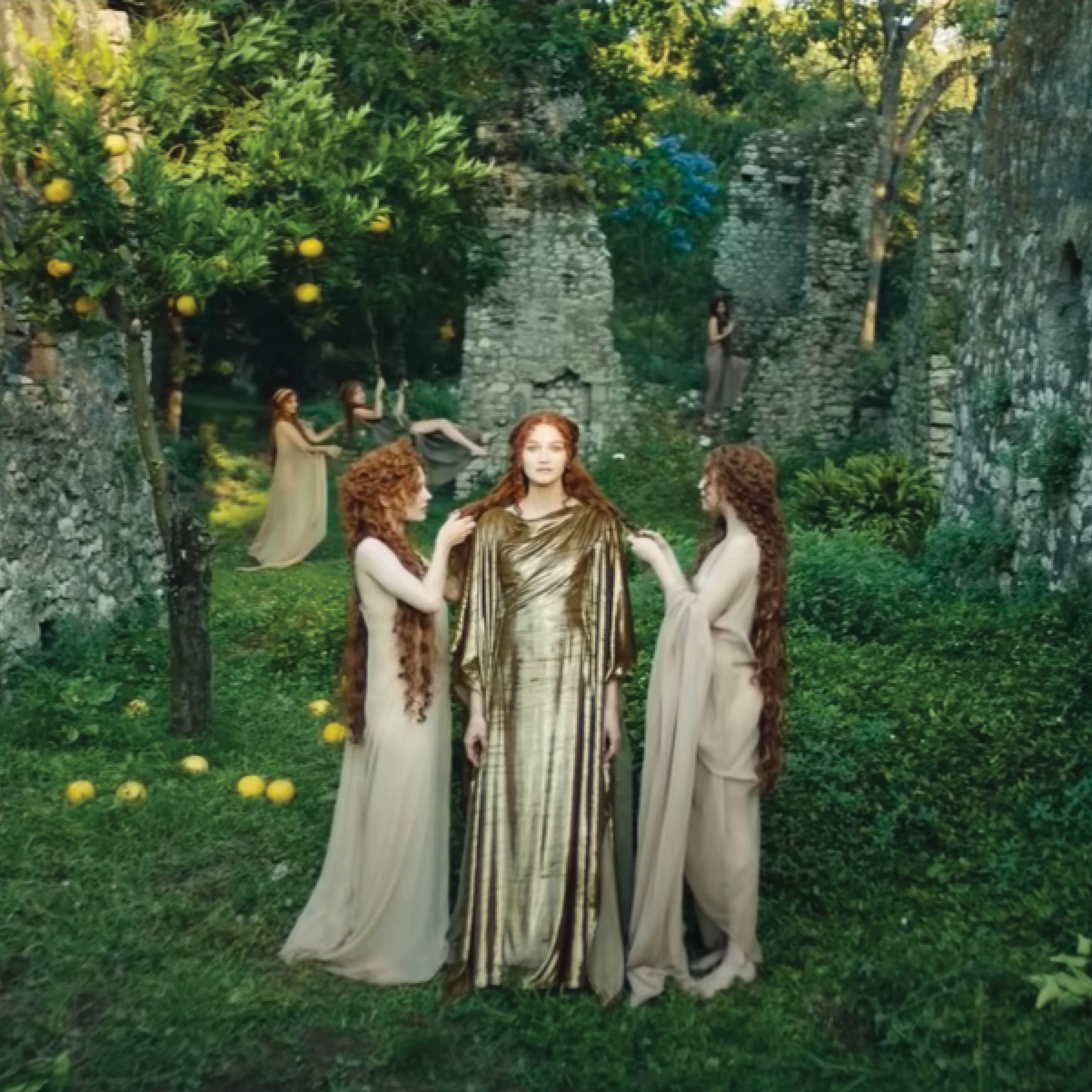 3 Dior models in a forest photoshoot.