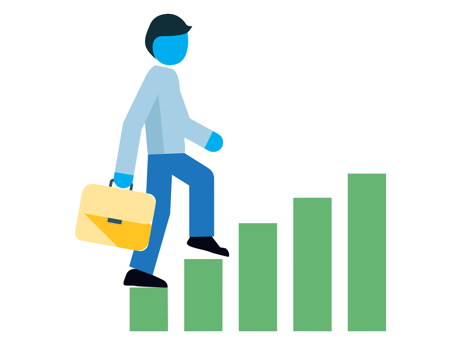 Illustration of a person climbing a bar chart, representing working towards success