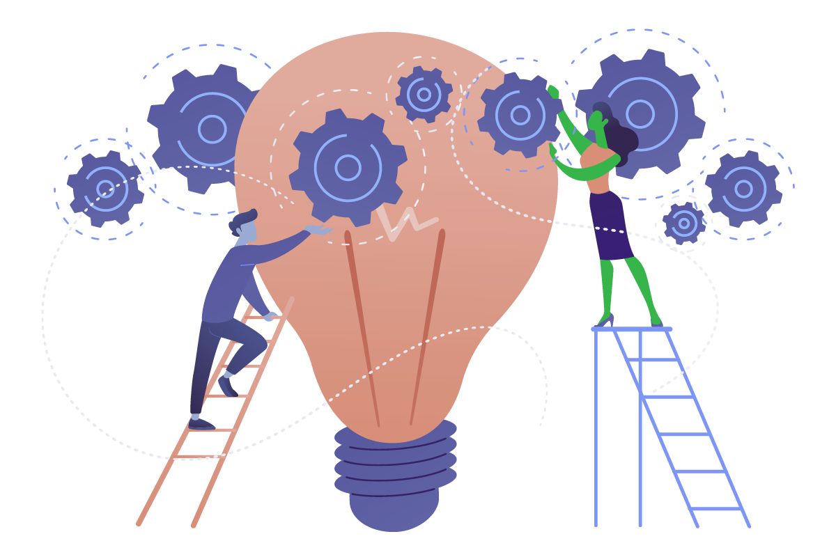 Illustration of students working together on an idea