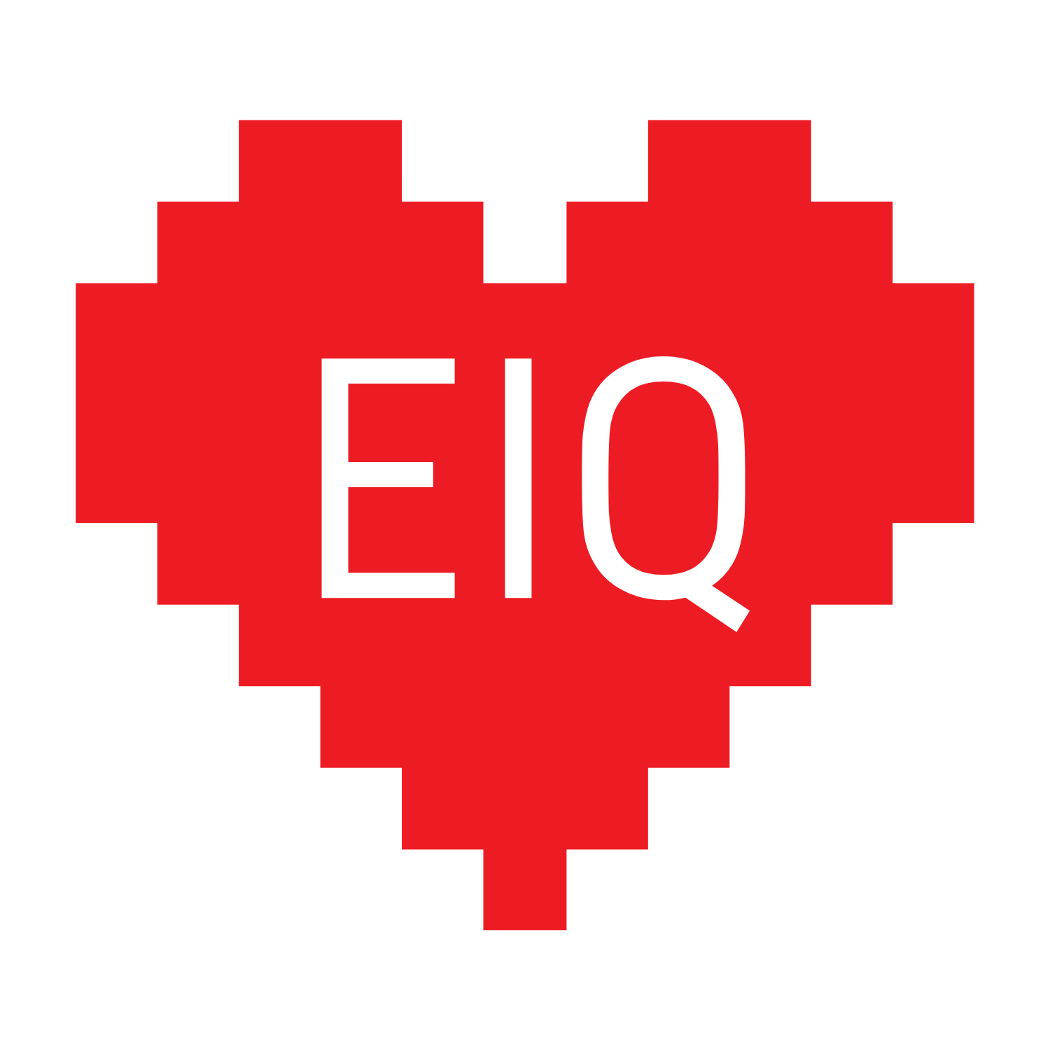 EiQ Technologies logo, featuring a red pixelated heart with white lettering saying EIQ