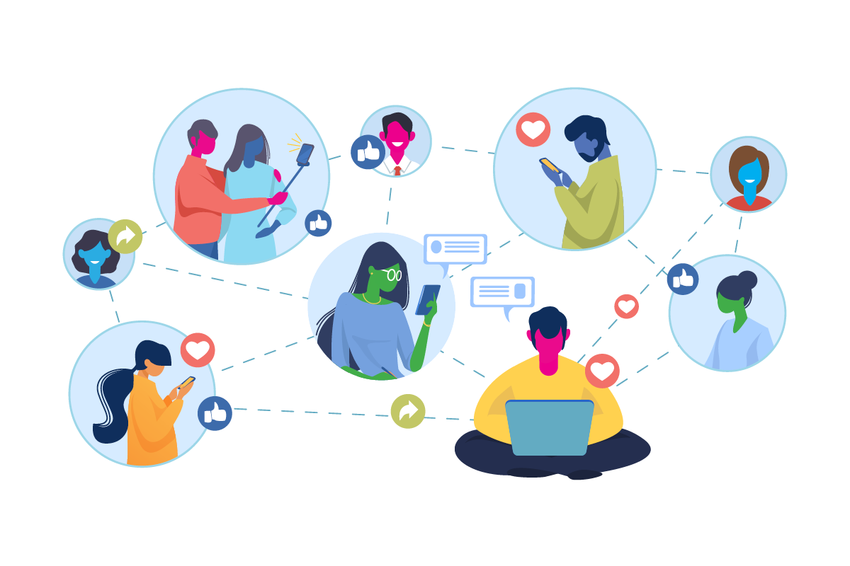 Illustration representing a network or community of people connecting online