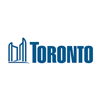 City of Toronto logo. Pictures a blue outline of tall buildings with Toronto on the right in blue text.