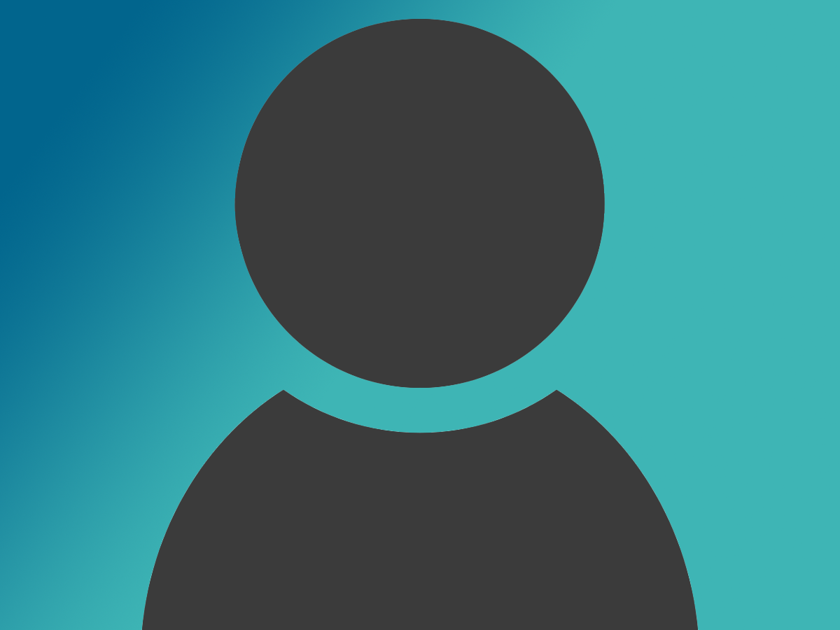 On a dark to light blue gradient background, a grey people avatar is in the middle.