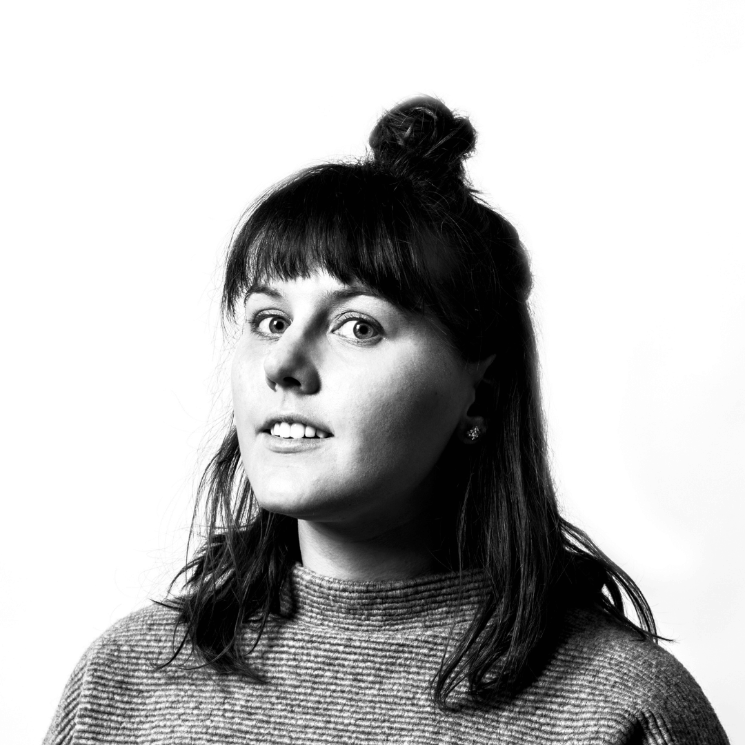 Headshot of Katie Jensen in black and white